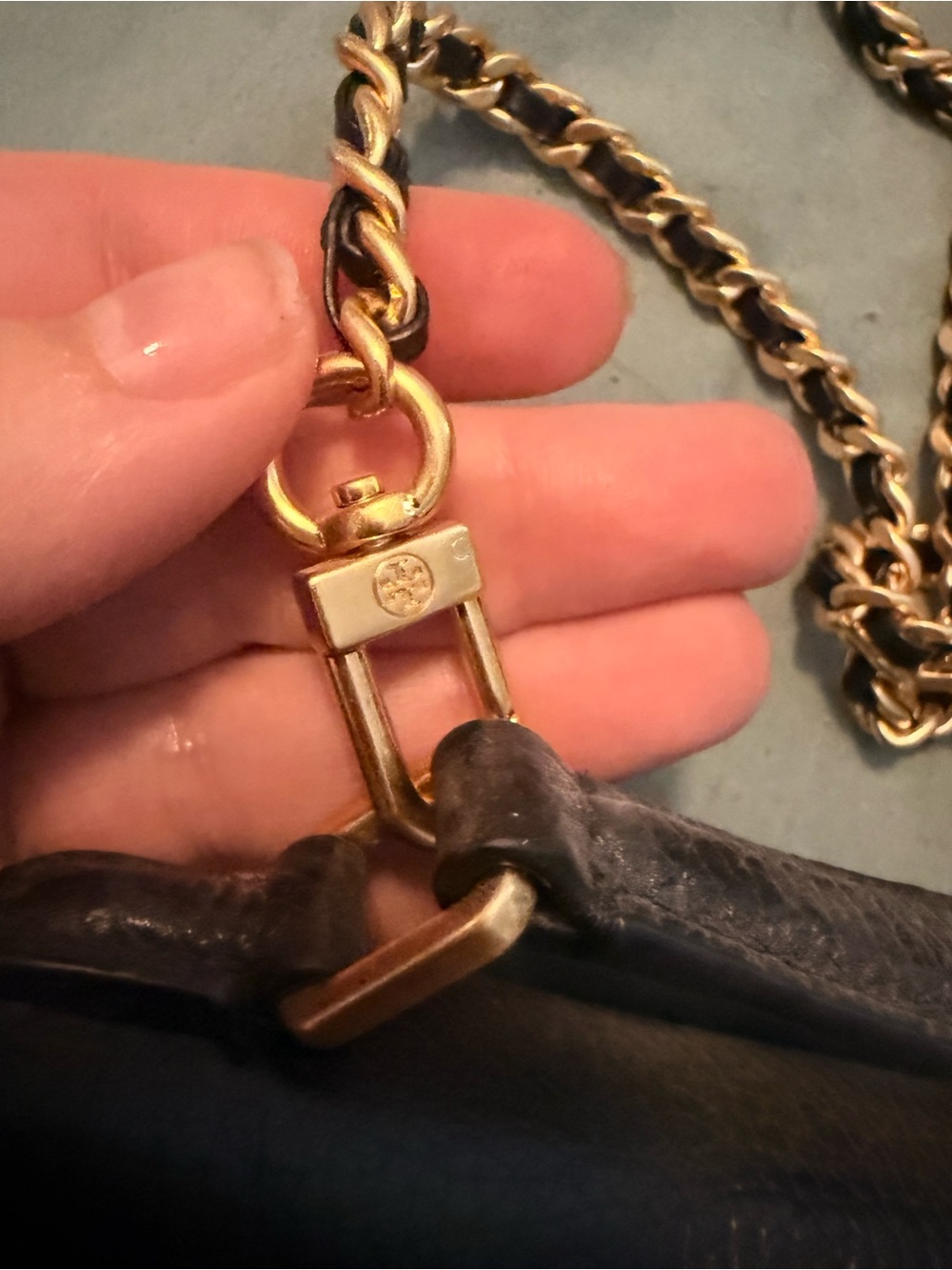 Tory Burch Black Leather Crossbody with Gold Logo and Chain - Picture 4 of 11